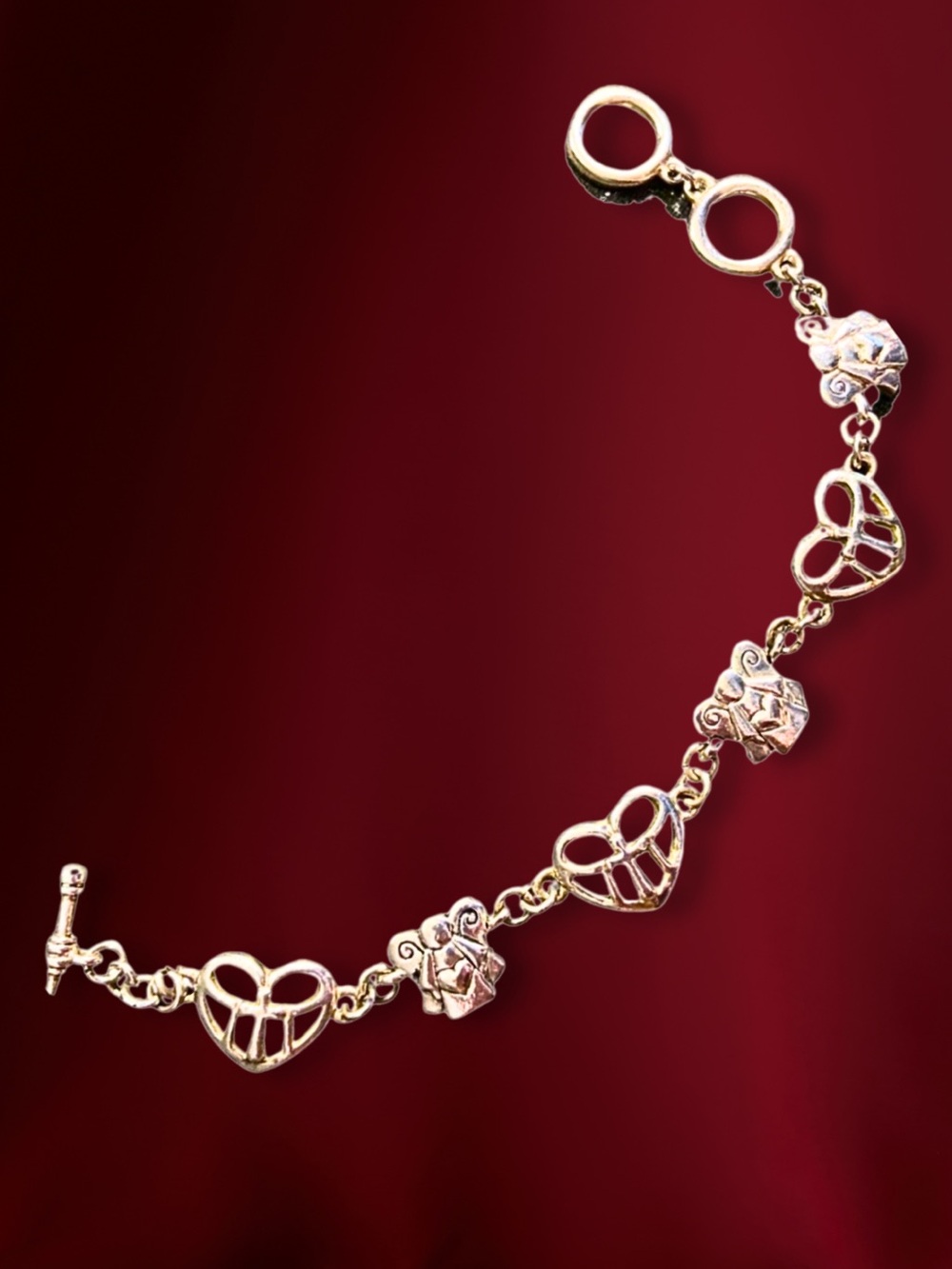 VINTAGE CHARM BRACELET Hearts Angels Silver Fairycore Ethereal Classic Unique